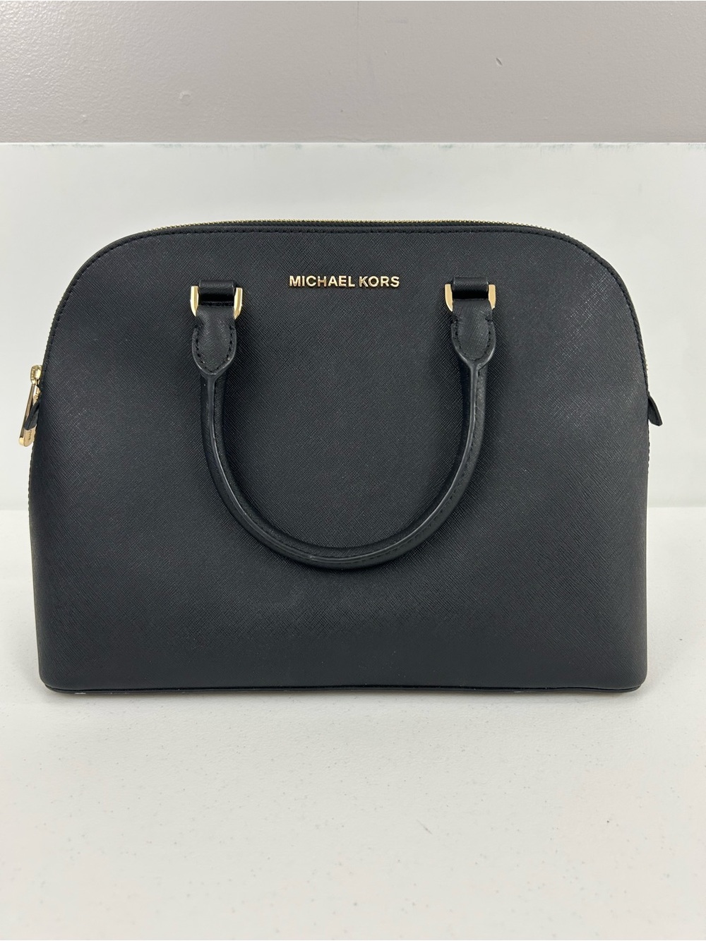 Michael Kors Cindy Black Saffiano Leather Dome Satchel